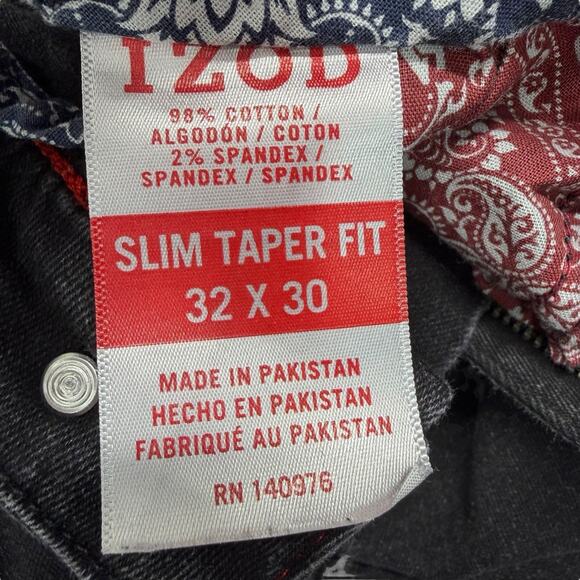 Izod Jeans Mens 32 x 28 Slim Taper Fit Denim Pants Black Stretchy - Picture 3 of 11